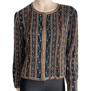 100% Silk Hand Beaded VTG Embroidered Blazer Sz M​​​​